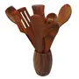 Brown Wooden Spatula Set Of 7 Spatulas With A Holder