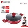 Bergner Bellini Plus 5 Layer Marble Non Stick Kadai / Kadhai with Glass Lid 20 cm 2.3 Litres Induction Base Soft Touch Handle Food Safe (PFOA Free) Thickness 3.2mm 1 Year Warranty Red, 3 image