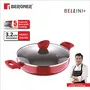 Bergner Bellini Plus 5 Layer Marble Non Stick Frypan / Sautepan with Glass Lid 28 cm 4 Litres Induction Base Soft Touch Handle Food Safe (PFOA Free) Thickness 3.2mm 1 Year Warranty Red, 3 image