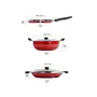 Sumeet 2.6mm Thick Non-Stick Red Star Combo Set (Mini Multi Snack Maker  19.5cm Dia + Kadhai with Lid  1.5Ltr Capacity- 20cm Dia + Grill Appam Patra with Lid  23cm Dia), 4 image