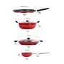 Sumeet Multi Snack Maker 26.5cm Dia Kadhai with Lid 1.5Ltr Capacity 20cm Dia Grill Appam Patra with Lid 23cm Dia and Tadka Pan 10cm Dia 2.6mm Thick Non-Stick Aluminium Ulaan Cookware Set Red, 4 image