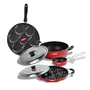Sumeet Multi Snack Maker 26.5cm Dia Kadhai with Lid 1.5Ltr Capacity 20cm Dia Grill Appam Patra with Lid 23cm Dia and Tadka Pan 10cm Dia 2.6mm Thick Non-Stick Aluminium Ulaan Cookware Set Red, 6 image