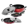 Sumeet 2.6mm Thick Non-Stick Red Star Combo Set (Mini Multi Snack Maker  19.5cm Dia + Kadhai with Lid  1.5Ltr Capacity- 20cm Dia + Grill Appam Patra with Lid  23cm Dia), 5 image