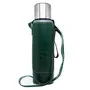 ELEMENT Polo Lifetime Vacuum Insulated Hot Cold Stainless Steel Bottle Flask with Removable Leatherette Cover Shoulder Strap (1.2 Ltrs) (Grey), 2 image