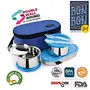 Trueware Bon Bon 2+1 Lunch Box with Stainless Steel Tiffin Box for Office & School Use- Blue 300ml x2500 ml x1, 2 image