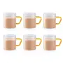 Borosil Vision Tea N Coffee Glass Mug Set of 6 - Microwave Safe Yellow Handle 190 ml, 2 image
