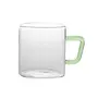 Borosil - Carafe Flame Proof Glass Kettle with Stainer 650 ml + Borosil Vision Tea N Coffee Glass Mug Set of 6 - Microwave Safe Green Handle 190 ml, 6 image