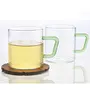 Borosil - Carafe Flame Proof Glass Kettle with Stainer 650 ml + Borosil Vision Tea N Coffee Glass Mug Set of 6 - Microwave Safe Green Handle 190 ml, 7 image
