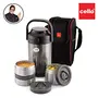 Cello Fredo Stainless Steel Double Walled Lunch Box with 3 containers Insulated (420mlx2 720ml) 3pcs Black, 2 image