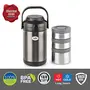Cello Fredo Stainless Steel Double Walled Lunch Box with 3 containers Insulated (420mlx2 720ml) 3pcs Black, 3 image