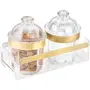 Trueware Kimora Serving Set o f 2 Pcs With Tray - Rose Gold Crystal Cut Pattern Plastic Dry Fruit Jars500ml Each Unbreakable Container, 5 image