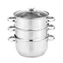 Vinod Stainless Steel 3 Tier Steamer with Glass Lid -20 cm (Induction Friendly), 3 image