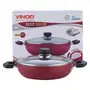 Vinod Zest Non-Stick Kadai with Glass Lid 2 litres Capacity (22 cm Diameter) with Riveted Sturdy Handles and 3mm Thickness - Red (Induction and Gas Stove Compatible), 5 image