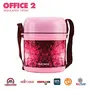 Trueware Office 2 Lunch Box 3 Stainless Steel Containers Tiffin Insulated Lunch Box Outer Plastic Body BPA Free|300 ml x 2 200 ml x 1|-Pink, 2 image