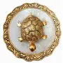 Trendy Crafts Metal Feng Shui Tortoise On Plate Showpiece (Golden Diameter: 5.5 Inch)