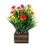 Discount4product Plastic Artificial Flower with Pot (15 cm x 15 cm x 20 cm Red)