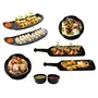 Home Decorise Melamine French Fries Momos Paneer Tikka Serving Platter with 2 Bhalla Plate and 2 Dip Bowls Unbreakable Serving Dessert and Snacks Platter/Tray (Matt Black Combo Pack of 8)