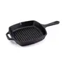 Highkind Pre-Seasoned Cast Iron Grill Pan 10.5 Inches Square Grill Frying Pan with Handle (Black Long Handle)