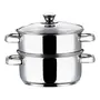Vinod Stainless Steel 2 Tier Steamer/Momo/Modak Maker with Glass Lid & Riveted Handles 20cm (Induction and Gas Stove Friendly) 2 Year Warranty - Silver