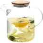 FitsFlair Glass Water Jug with Wooden Lid Drinking Beverage Pitcher with Cap 2 Litre Set of 1