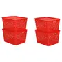 Cutting EDGE Unbreakable Plastic Turkish Baskets Large with Lid for Storage Baskets for Fruit Vegetable Bathroom Stationary Home Basket with Handle - Red Set of 4