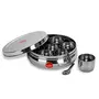 Sumeet Stainless Steel Belly Shape Masala (Spice) Box/Dabba/Organiser with 7 Containers and Small Spoon Size No. 10 (17.1cm Dia) (1.1 LTR Capacity)