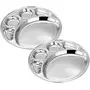 Khandekar Set of 2 Stainless Steel Round Dinner Plate with 5 Compartment Food Divided Plate Kids Lunch Plate for Toddlers Indian Dinner Plates Thali All Occasion - Silver 13 inch