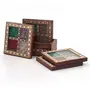 Little India Antique Design Wooden Hand Printed Gemstone Tea Coaster Set for Dining Table/Office and Fridge Magnet (Design 2), 2 image