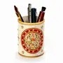 Little India Hand Painted Floral Gold Minakari Marble Pen Stand (379 White), 3 image