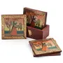 Little India Gemstone Painting Wooden Tea Coasters Set For Dining Table/ Office (Brown HCF112), 2 image
