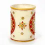 Little India Hand Painted Floral Gold Minakari Marble Pen Stand (379 White), 2 image