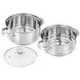 Pristine Stainless Steel Tri Ply Induction Base 2 Tier Multi Purpose Steamer/Modak Maker with Glass Lid | Suitable for Induction and LPG Stove (20cm Silver), 4 image