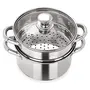 Pristine Stainless Steel Tri Ply Induction Base 2 Tier Multi Purpose Steamer/Modak Maker with Glass Lid | Suitable for Induction and LPG Stove (20cm Silver), 3 image