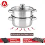 Pristine Stainless Steel Tri Ply Induction Base 2 Tier Multi Purpose Steamer/Modak Maker with Glass Lid | Suitable for Induction and LPG Stove (20cm Silver), 5 image