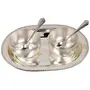 Little India Silver Polish Brass Bowl-Spoon and Tray Set (22.86 cm x 17.78 cmHCF334), 3 image
