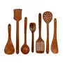 Wooden Spoons for Nonstick Cooking and Serving Pan and Spoon (Brown) - Set of 7