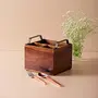 Wooden Cutlery Holder Spoon Stand with Black Handles for Dining Table or Restaurants | Sheesham Wood | 7X7 Inches, 3 image