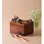 Wooden Cutlery Holder Spoon Stand with Black Handles for Dining Table or Restaurants | Sheesham Wood | 7X7 Inches
