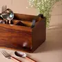 Wooden Cutlery Holder Spoon Stand with Black Handles for Dining Table or Restaurants | Sheesham Wood | 7X7 Inches, 2 image