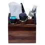 Wooden Cutlery Holder Spoon Stand with Black Handles for Dining Table or Restaurants | Sheesham Wood | 7X7 Inches, 5 image