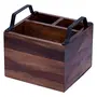 Wooden Cutlery Holder Spoon Stand with Black Handles for Dining Table or Restaurants | Sheesham Wood | 7X7 Inches, 4 image