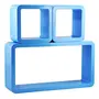 MDF Cube and Rectangle Wall Shelf -Set of 3 Blue, 2 image