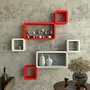 MDF Cube and Rectangle Wall Shelf -Set of 6 Red & White, 2 image