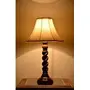 Wooden Designer Table Lamp with 12" Round Slanting Cream-Khadi with Lace Border Lamp Shade