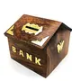 Wooden Small House Money Box | Safe Piggy Bank for Kids | Square Style | Brown, 4 image