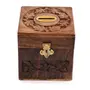 Wooden Handmade Square Coin Bank with Lock (4x4x4-inches Brown)