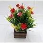 Discount4product Plastic Artificial Flower with Pot (15 cm x 15 cm x 20 cm Red), 2 image