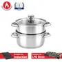 Cello Steelox Induction Compatible Stainless Steel Multi Purpose Steamer/Modak Maker with Glass Lid 18Cm, 4 image