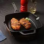 Highkind Pre-Seasoned Cast Iron Grill Pan 10.5 Inches Square Grill Frying Pan with Handle (Black Long Handle), 3 image