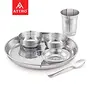 Attro Stainless Steel Silver Touch Finish Dinner Set of 1 Thali 1 Plate 2 Bowl 1 Glass 1 Spoon (Thali Diameter 12 inch) - Set of 6 Standard, 2 image